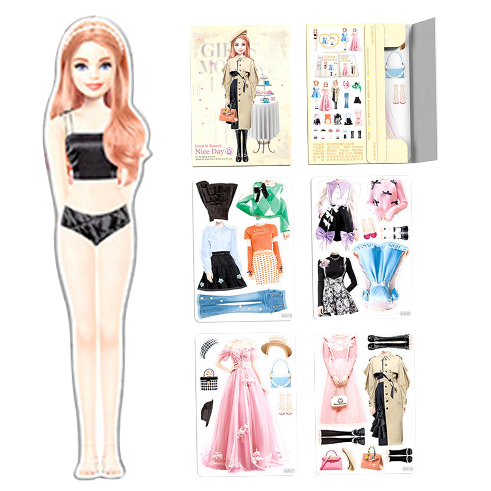 Princess Autocollant avec plusieurs vêtements de fantaisie autocollants princesse Habillage Papier Doll Princess Voyage Toy Livre d'autocollants réutilisable pour Girl Girl Year 3 à 12 ans