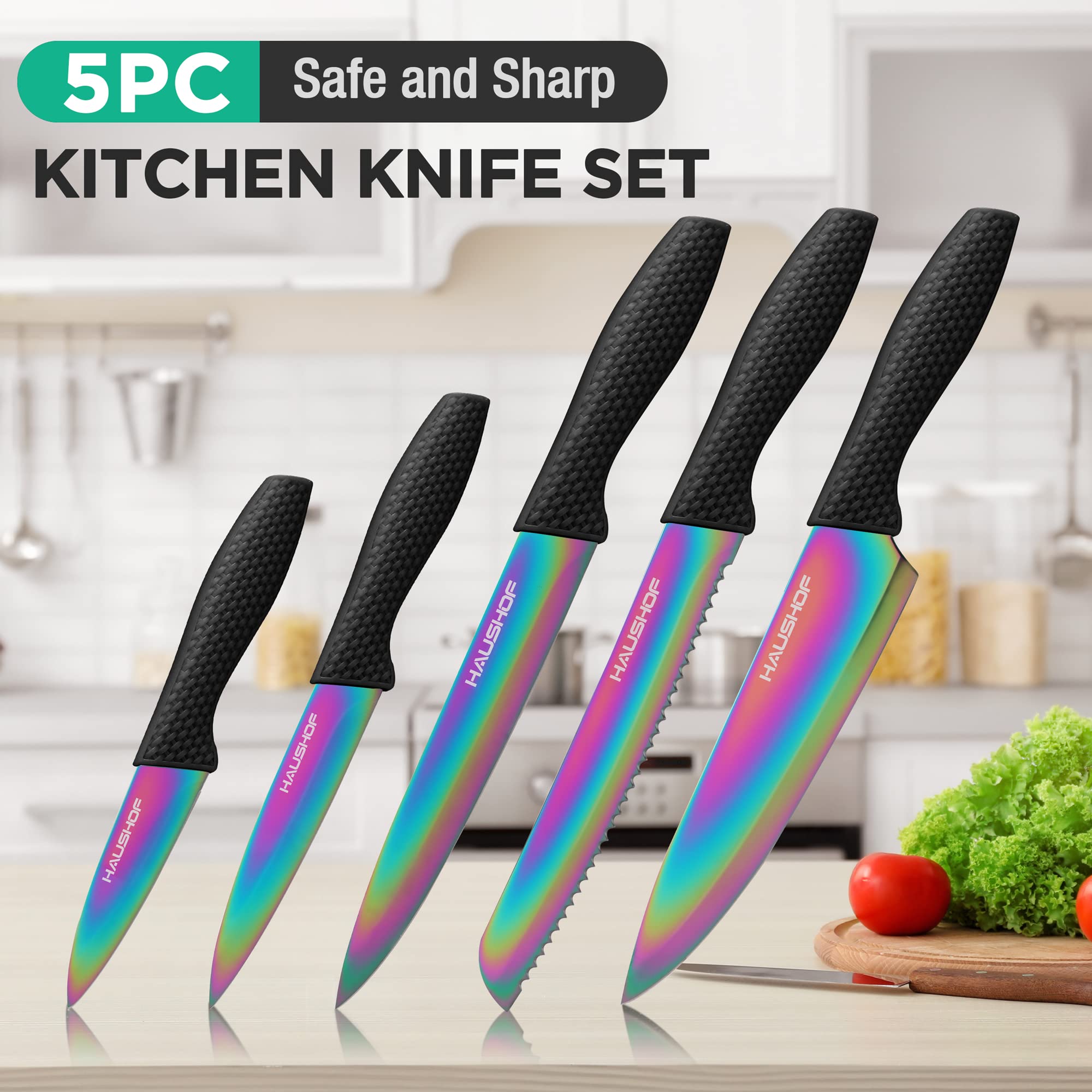 Amazon.com: HAUSHOF Kitchen Knife Set, 5 PCS Rainbow Knife Sets