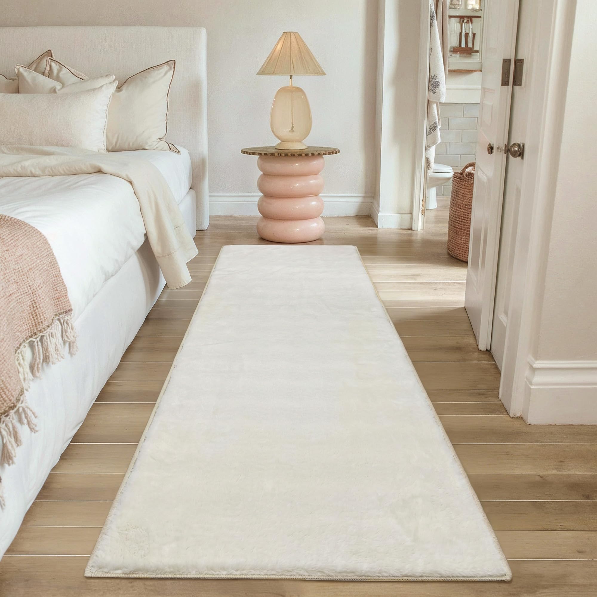 PureCozy Tappeto Corridoio 60x180cm Beige Antiscivolo Camera da Letto Tapette Pelliccia Sintetica Tappeti Salotto Cameretta Bambino Scendiletto Ufficio Sala Carpet Morbido Rug