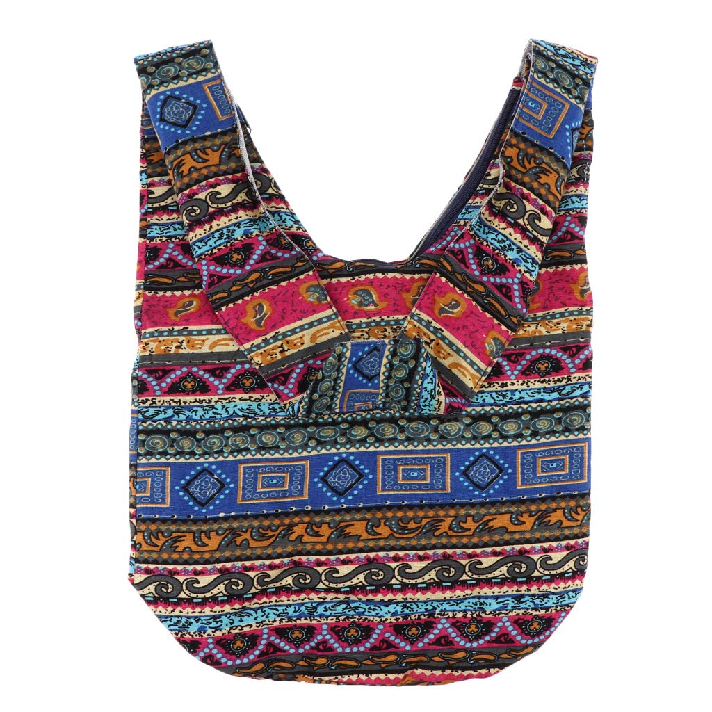 Bolso bandolera bohemio con cremallera en la parte superior, color azul