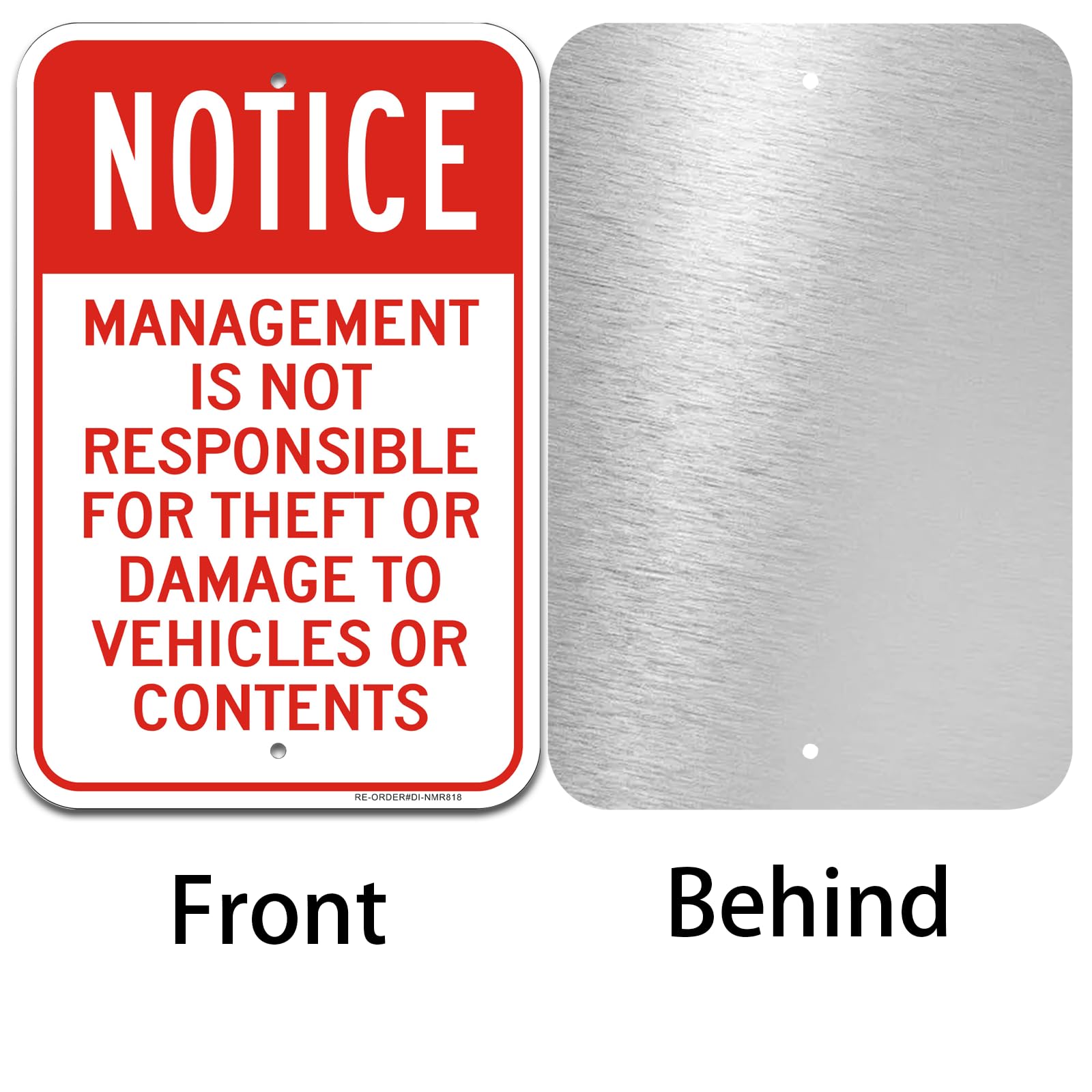 Sigo Signs 'Management Not Responsible For Theft Or Damage' Warning Sign - 24x30 Inches, 3M Reflective Aluminum, Fade Resistant - View #8