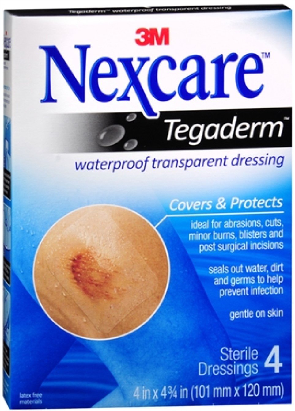 Nexcare Tegaderm Transparent Dressings 4 Inches X 4-3/4 Inches 4 Each (Pack of 12)