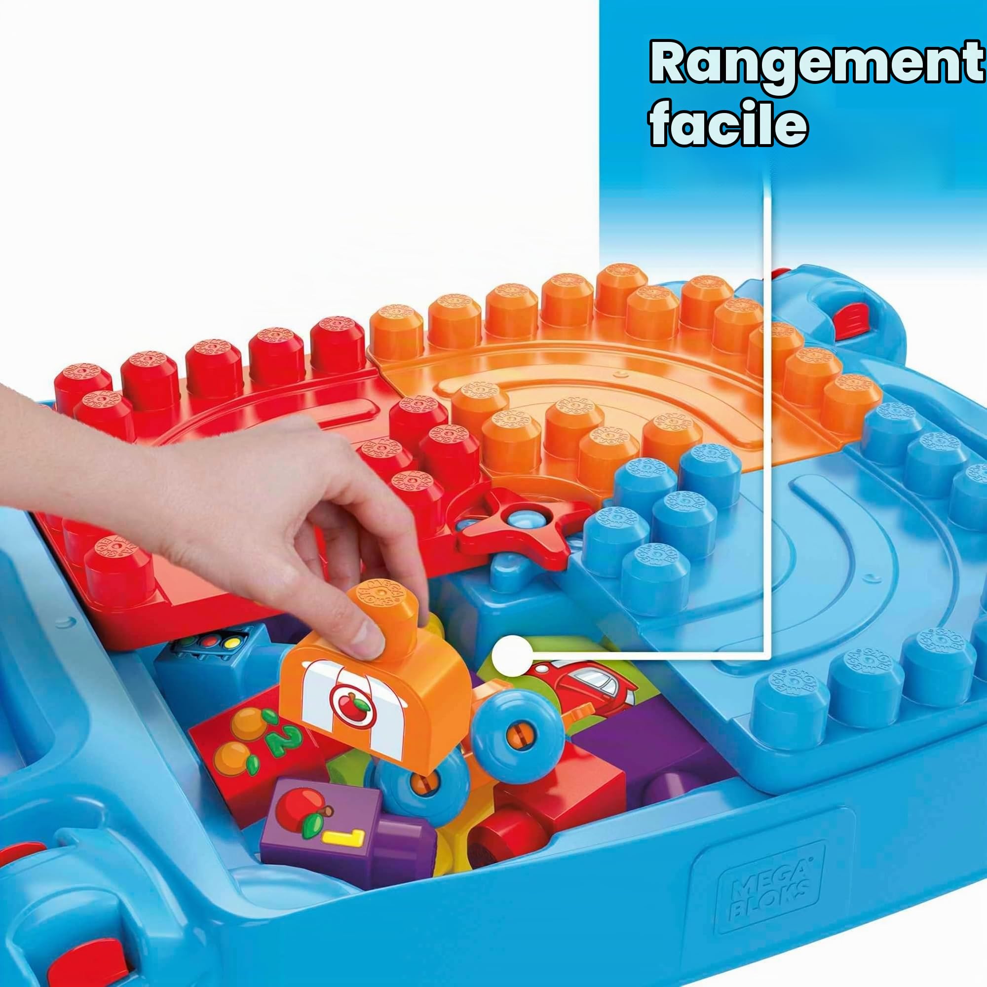 MEGA Bloks La Table d'Apprentissage bleue avec blocs de construction et 2 véhicules, 30 pièces, jouet pour bébé et enfant de 1 à 5 ans, FGV05