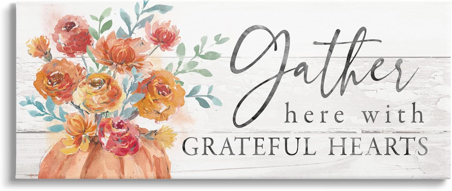 Stupell Industries Gather Grateful Hearts Seasonal Harvest Rustic Phrase, Design by Courtney Morgenstern