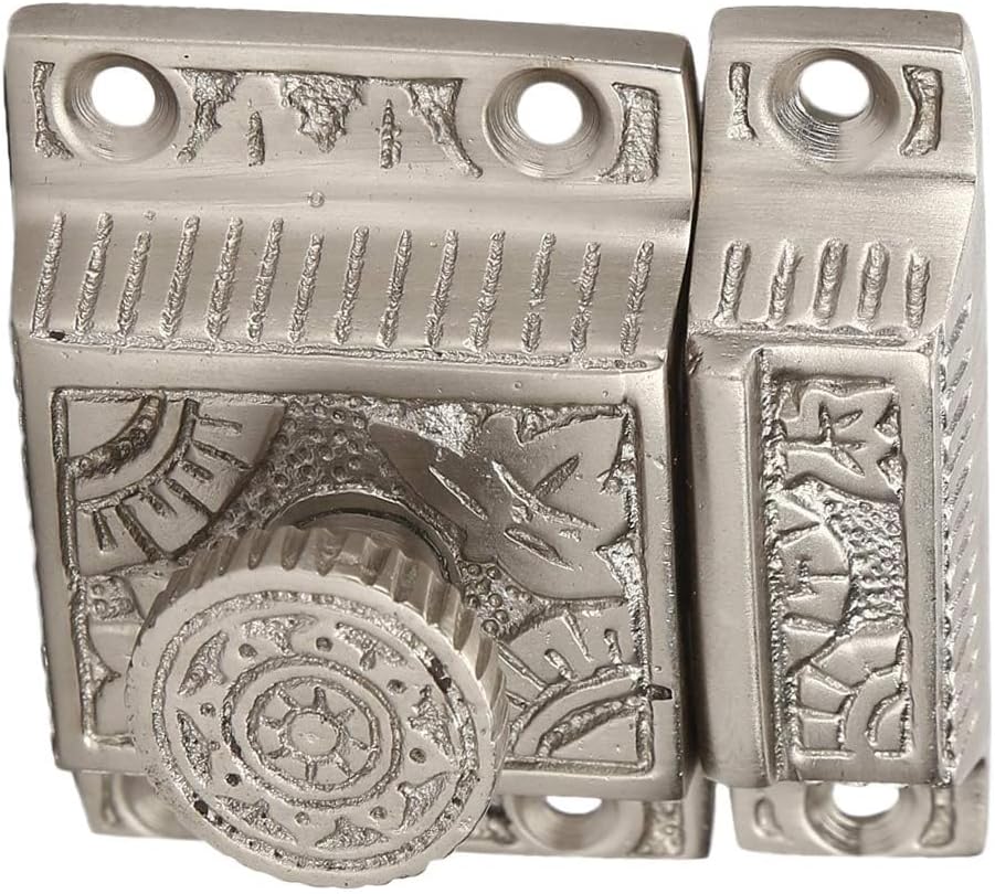 A29 Solid Brass Cabinet Latch, Latches for Cabinet Closet Kitchen Door Twist Knob Design, Handmade Brushed Nickel Finish Latch, Antique Latch