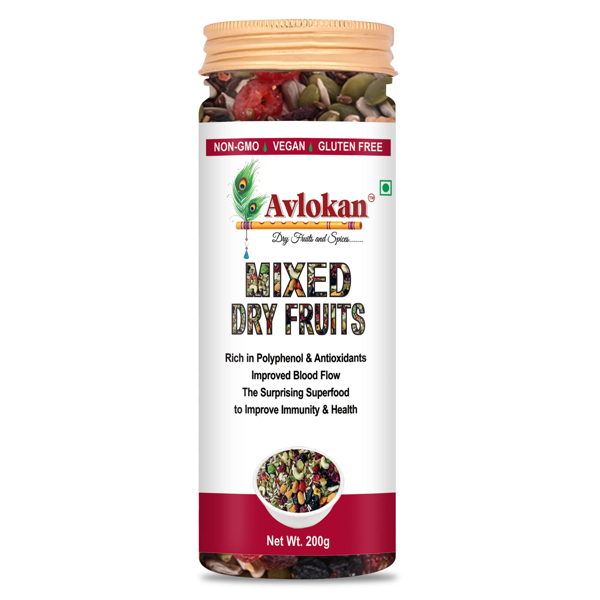 Avlokan Daily Dose Mixed Nuts For Improve Blood Flow & immunity Roasted, Almonds, Cashews, Pistachios, Mixed Dry Fruit (Mixed Dry Fruit_200g)