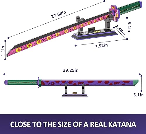 Miniatura 6 de SATHIBI Juego de construcción de espadas de anime para cosplay, bloque de construcción de espada Kokushibo de anime con vaina y soporte, kits de