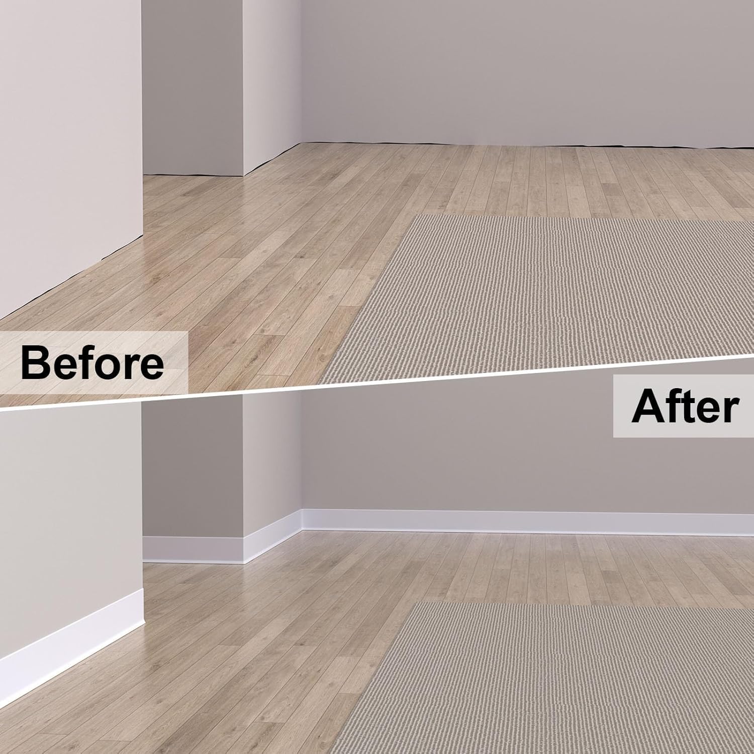 Peel and Stick Baseboard Trim, 4 Inch Rubber Baseboard Vinyl Wall Base, Flexible Baseboard Molding Trim, Adhesive Baseboard Trim Rubber Cove Base(100Ft, White)