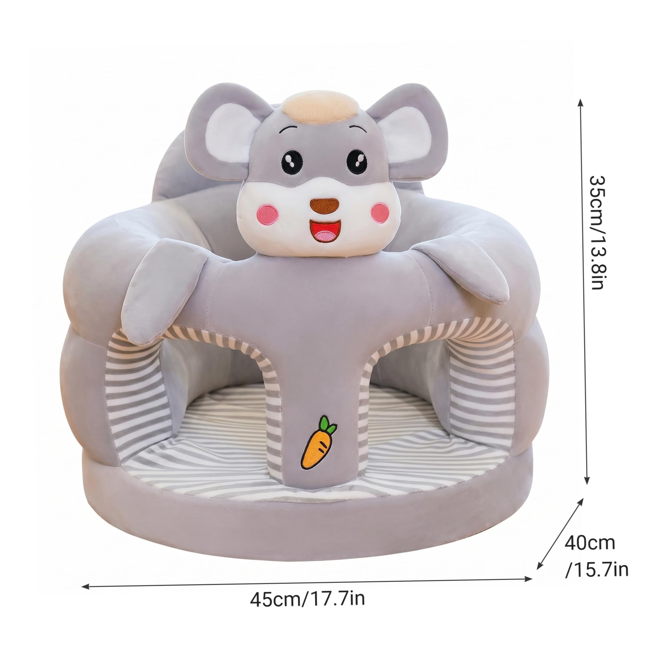 Baby Sit Up Stuhl niedlicher Cartoon Plüsch Sit Me Up Bodensitz für Babys weiche hautfreundliche Sitzunterstützung Grau