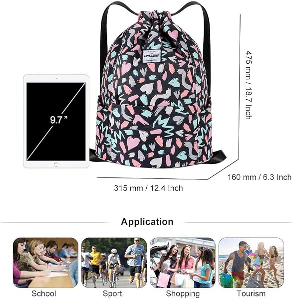 Impermeable Casual Mochila con Cordón Grande Deporte Bolso de Gimnasia Mochila de Cuerda Unisex para Mujer Hombre Vida Cotidiana Aire Libre Yoga Escuela Playa Nadar - 4