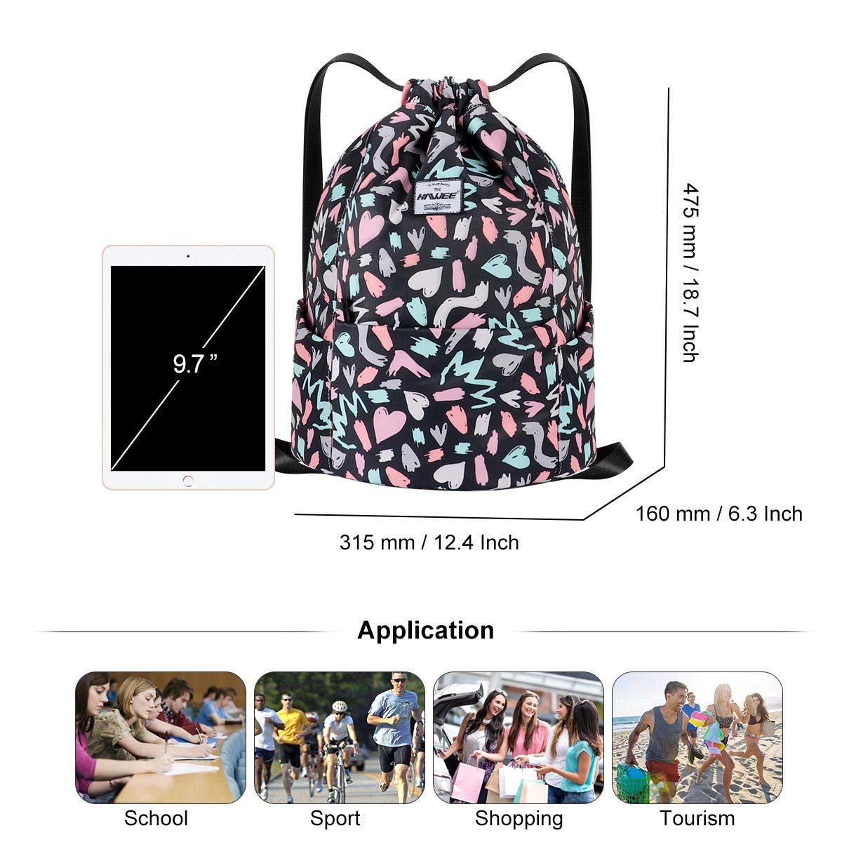Impermeable Casual Mochila con Cordón Grande Deporte Bolso de Gimnasia Mochila de Cuerda Unisex para Mujer Hombre Vida Cotidiana Aire Libre Yoga Escuela Playa Nadar — view 4