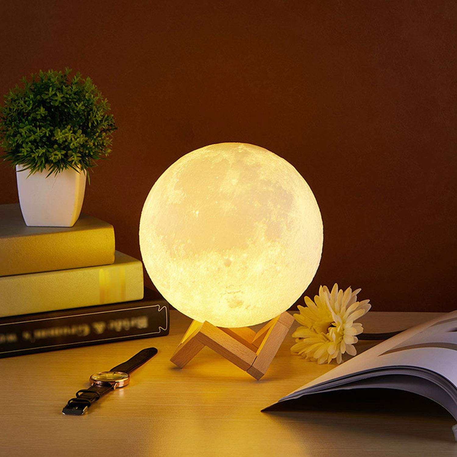 Lampada Lunare Galaxy Luce Notturna Stampa 3D Dimmerabile Timer Chiaro di Luna 16 Colori con Supporto, Telecomando e Controllo Touch e USB Ricaricabile, Regalo di Compleanno per Bambini Bambini Amico