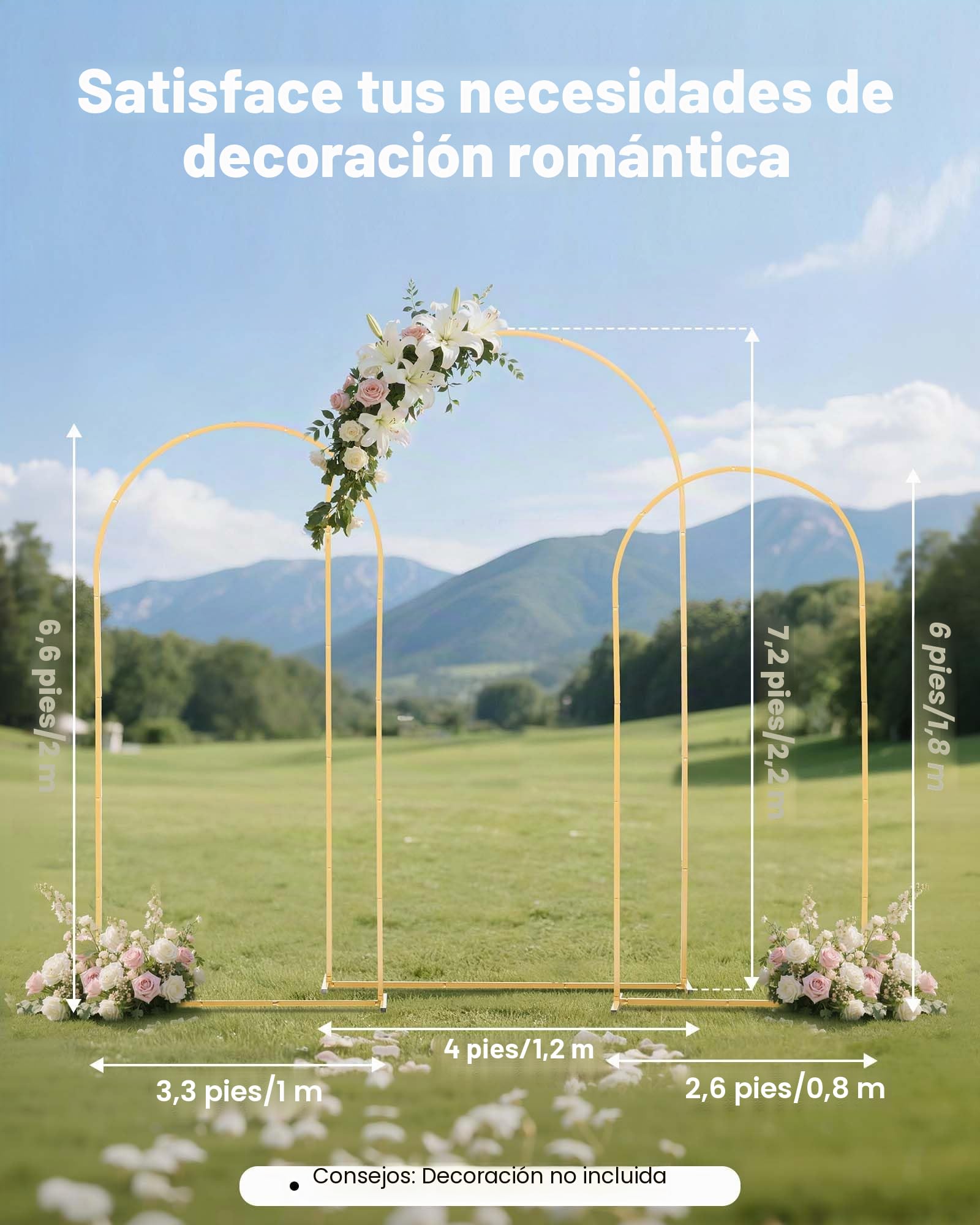 VEVOR Soporte de Arco Dorado, Juego de 3 uds de 2,2 x 1,2 m/2 x 1 m/1,8 x 0,8 m, Estructura Estable, para Fondo de Bodas, Cumpleaños, Graduaciones, Fiestas y Decoración de Ceremonias, Semicircular