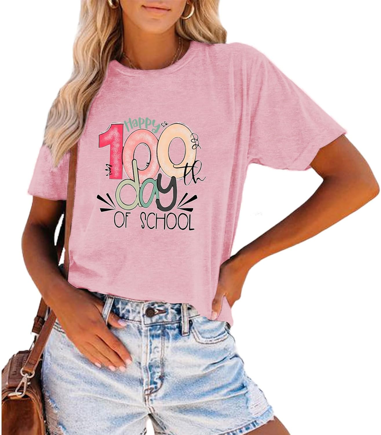 100th Day of School Shirt for Women Teacher Graphic T-Shirt Funny Teach Short Sleeve Tee Tops - Image 2