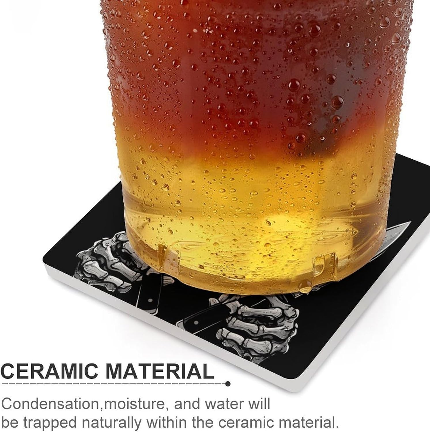 Chef Skull Cooking-Kn-ifes Ceramic Coasters Square Drinks Coaster Coffee Table Decor Table Coaster for Home Bar