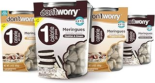 Don't Worry Low Calorie Meringue Cookies - 4 Pack - Capuccino and Cookies & Cream, Just 1 Calorie per Piece | Low Sugar Candy, Gluten Free, Protein Snacks | Keto Friendly and Healthy Snacks for Adults