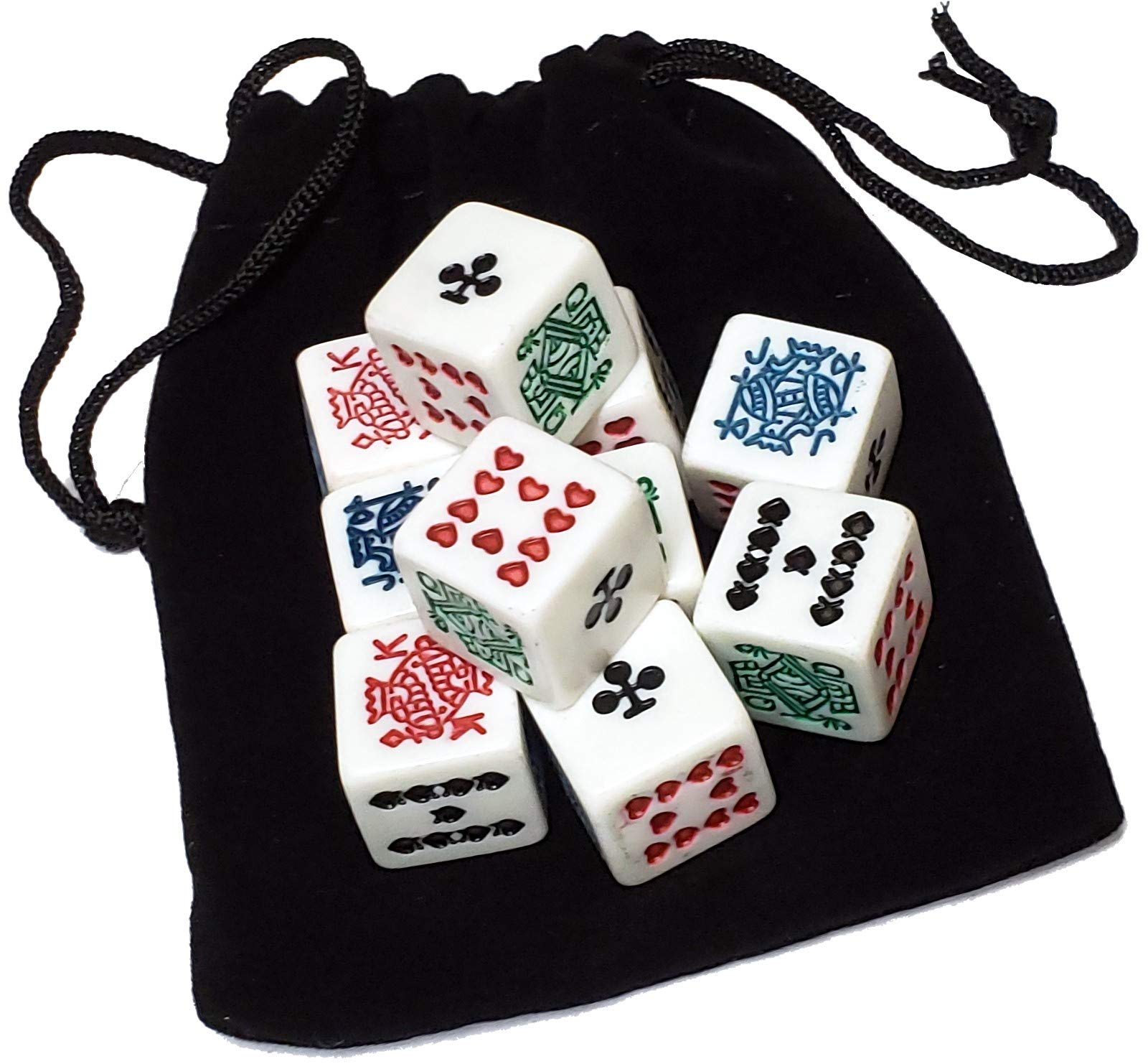 Cyber-Deals White Poker Dice (New 2020 Design) with Black Velvet Storage Pouch (Set of 10)