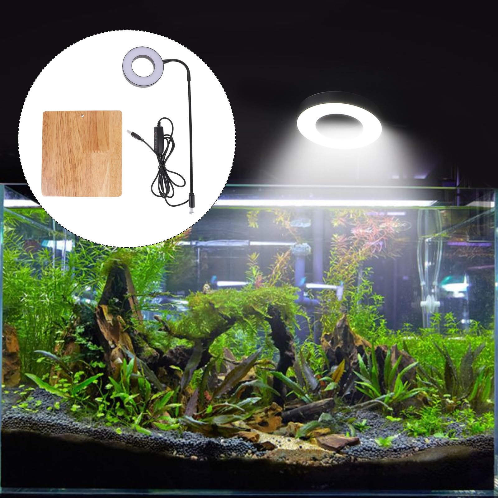 ifundom Lámpara LED para Pecera Luz de Alta Luminosidad y Baja Depreciación, Material de Aleación de Aluminio y Madera, Adecuado para Acuarios y Plantas en Maceta