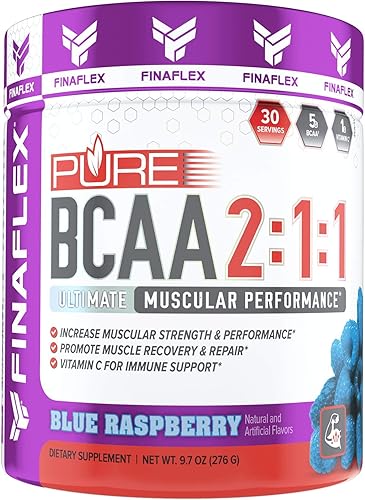 FINAFLEX BCAA puro 211, frambuesa azul - 9.7 oz - Promueve la fuerza, la recuperación y el rendimiento - con proporción 211 de leucina, isoleucina y