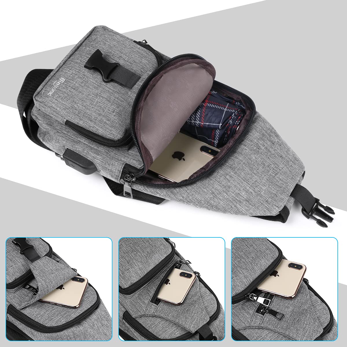 flintronic Zaino Monospalla Sling Bag, Borsa a Spalla Uomo, Borsello Tracolla (includere 1 Cavo USB)