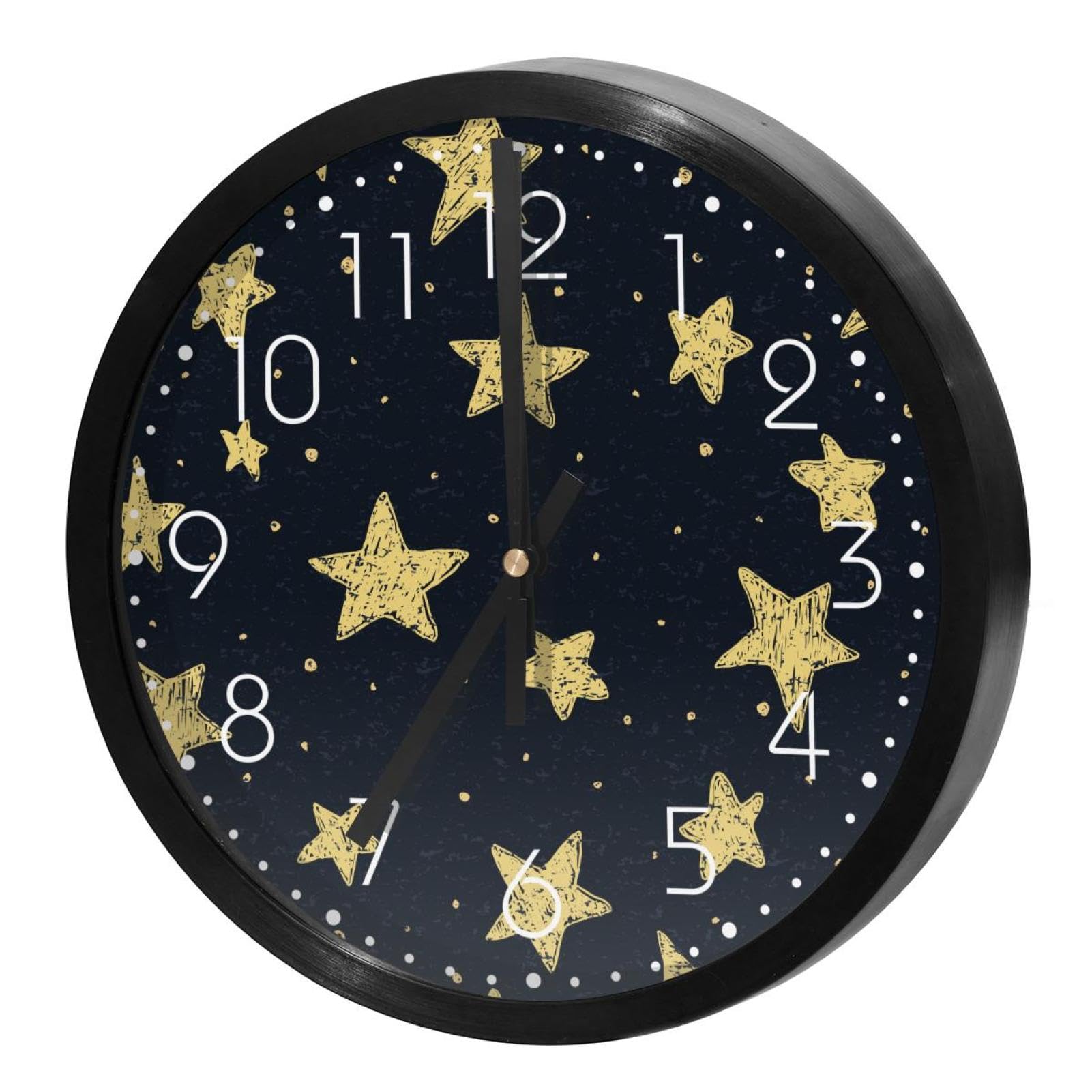 Horloge murale ronde pour maison et bureau avec motif étoiles sur fond sombre