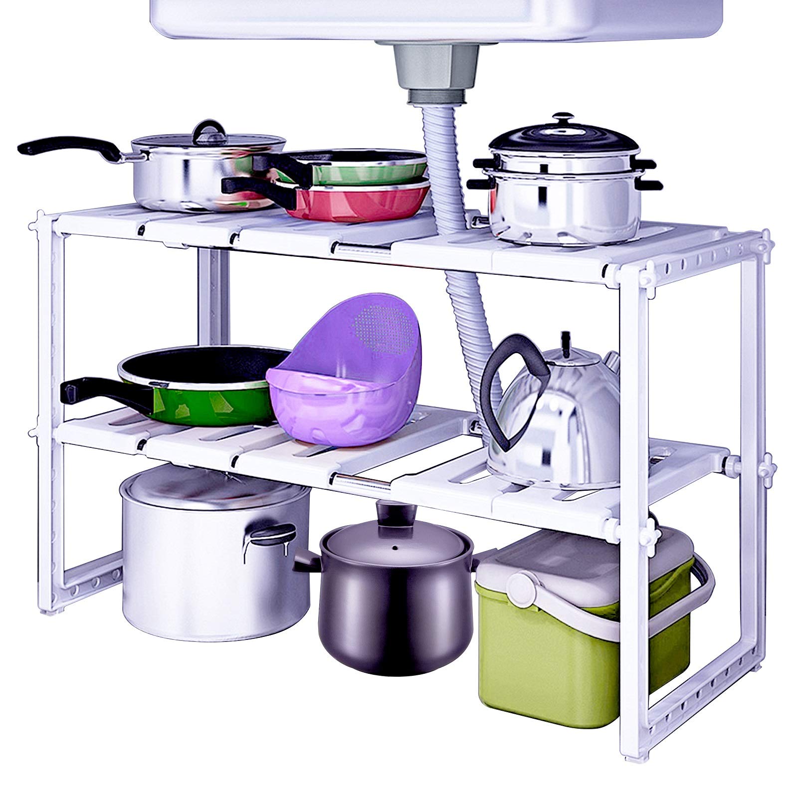 WEBI Under Sink Organizer:2 Tiers,Expandable,Adjustable Under Sink Shelf Storage for Bathroom Kitchen