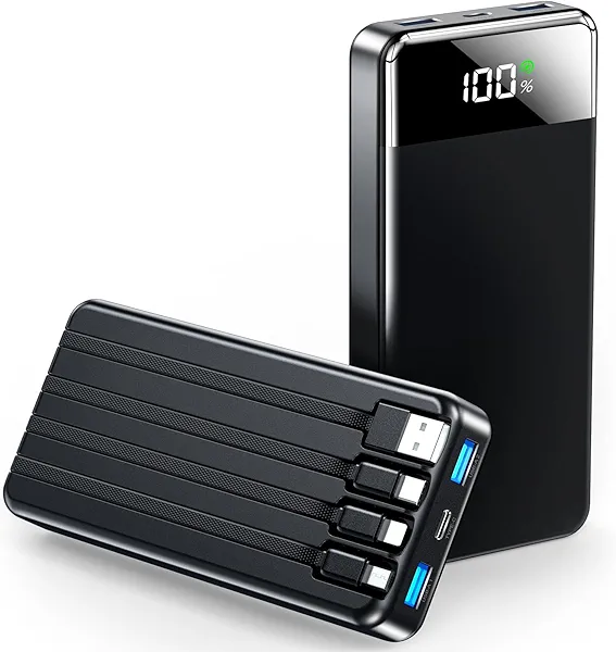 Portable Charger 35000mAh Power Bank - Powerbank with 4 Built in Cables, 22.5W Fast Charging Travel Camping Essential Battery Pack Compatible with iPhone 17 16 15 14 13 Samsung Google, 1 Pack