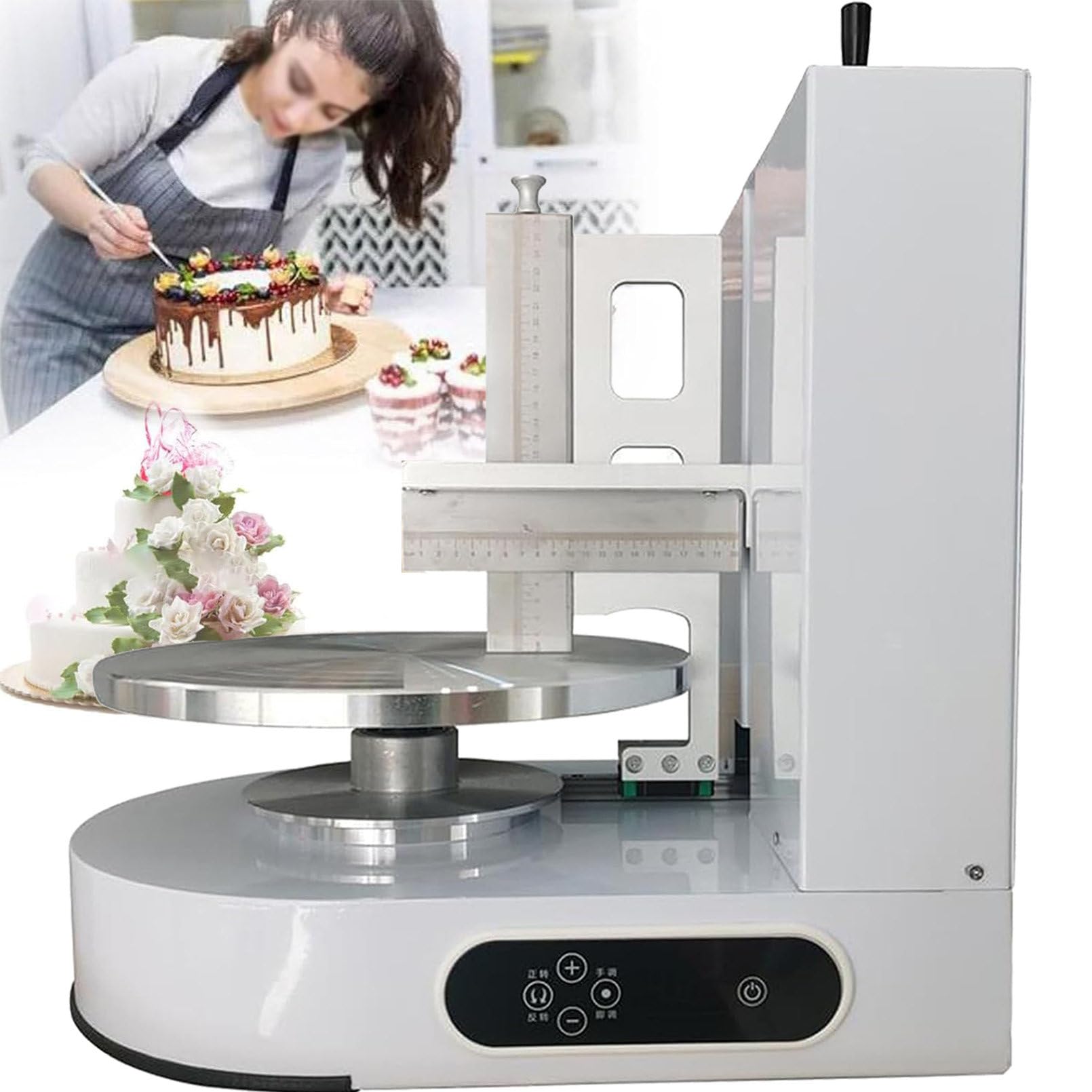 Spalmatore Automatico per Torta di Compleanno, Macchina per Glassare La Torta Portatile, Raschiatrice Lisciante, Miglioramento Dell'Efficienza del Lavoro, per Torta da 4-12 Pollici,White