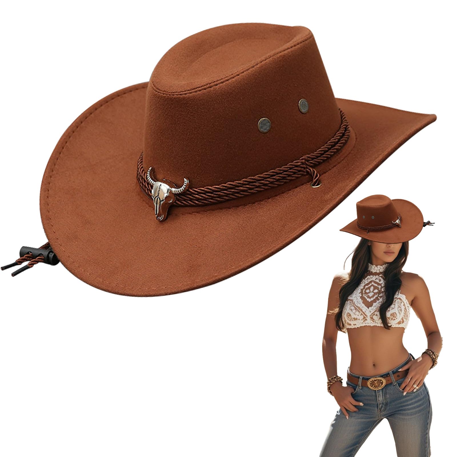 Chapeaux Cowboy Style Western pour Hommes,Chapeaux Fedora à Large Bord pour Femme,Costume de Cowgirl,Chapeau Western,Chapeaux de Soleil Chapeau d'équitation (FR/ES, Alpha/Lettres, M, Marron)