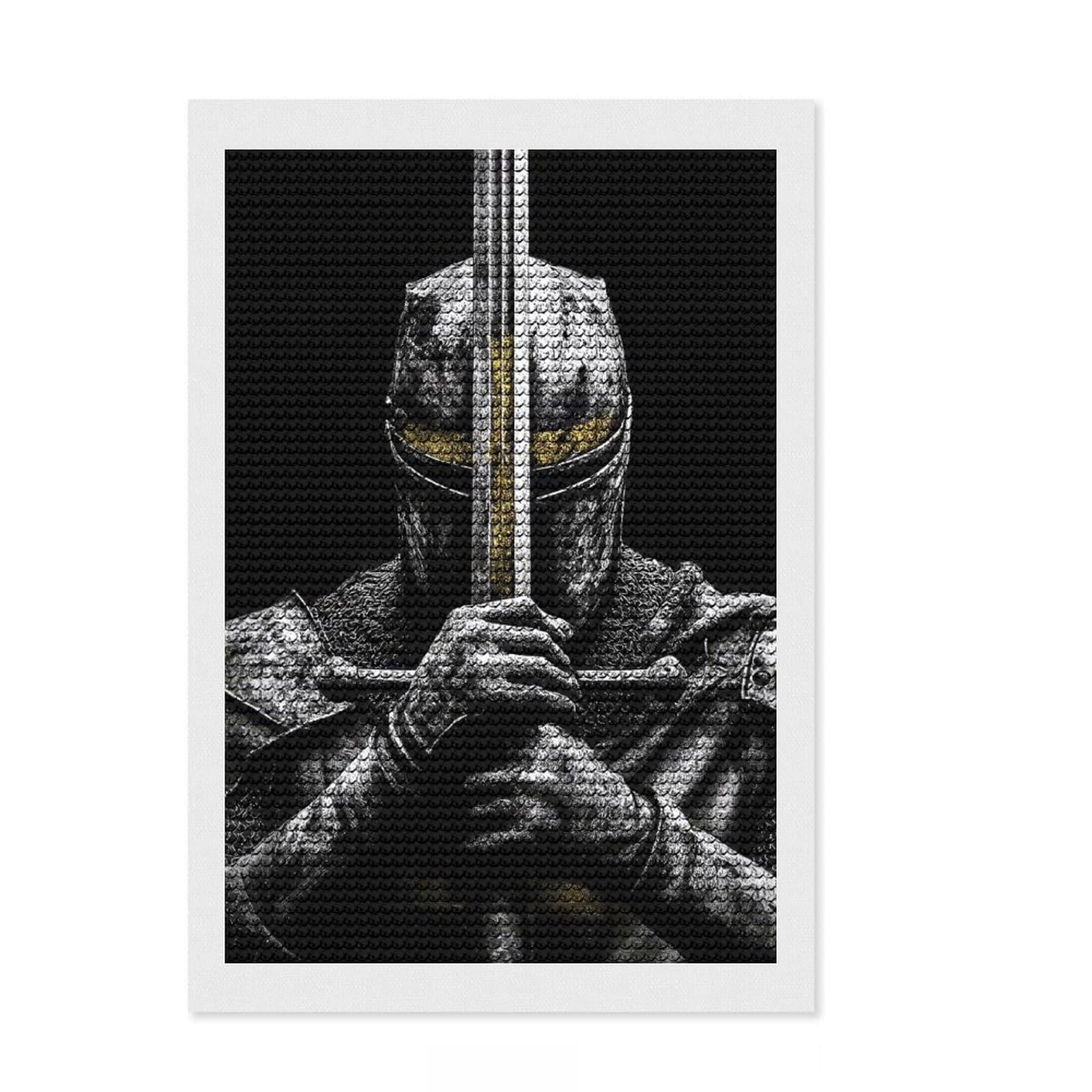 Junmoney Medieval Crusader with Sword DIY Diamond Art Canvas Kit 8"x12", for Adults, Enjoyable At-Home Hobby, Vintage Style Decor, Gift Idea