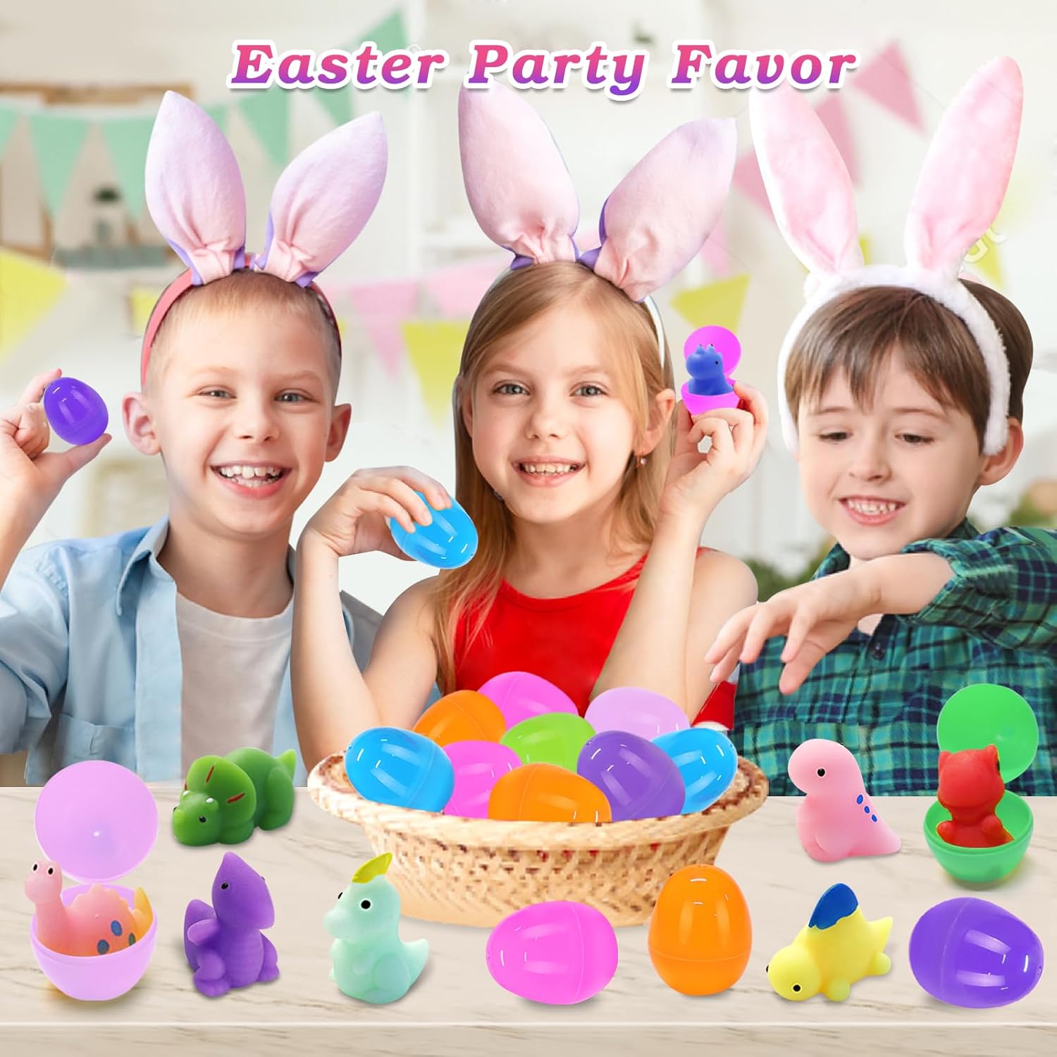Letapapa 24 Pack Easter Filled Eggs with Squishy Toys Inside, Dinosaur Squishies for Easter Basket Stuffers Easter Party Favors Egg Fillers Hunt Classroom Rewards