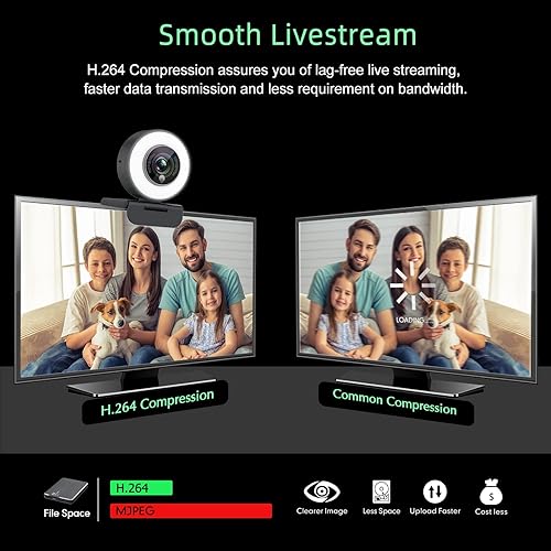 Miniatura 7 de Angetube Cámara web de 1080p con anillo de luz para transmisión: cámara web USB 60FPS con micrófono-HDR-habilitado-HD Cámara web de corrección de