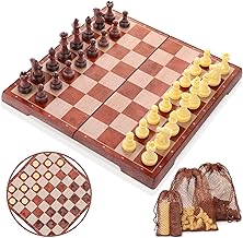 Peradix Jeu d'échecs et Dames Magnétiques 2 en 1, Échecs 31×31 CM Pliable de Voyage, Échiquier Imitation Bois Chess Game Jeux Logique Tactique pour Enfants ou Adultes