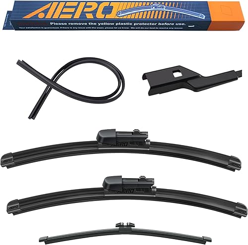 AERO Avenger - Escobillas de limpiaparabrisas prémium, delantera 24+20 pulg, trasera 15 pulg, ptodas las estaciones, rep. de goma adicionales, rep.