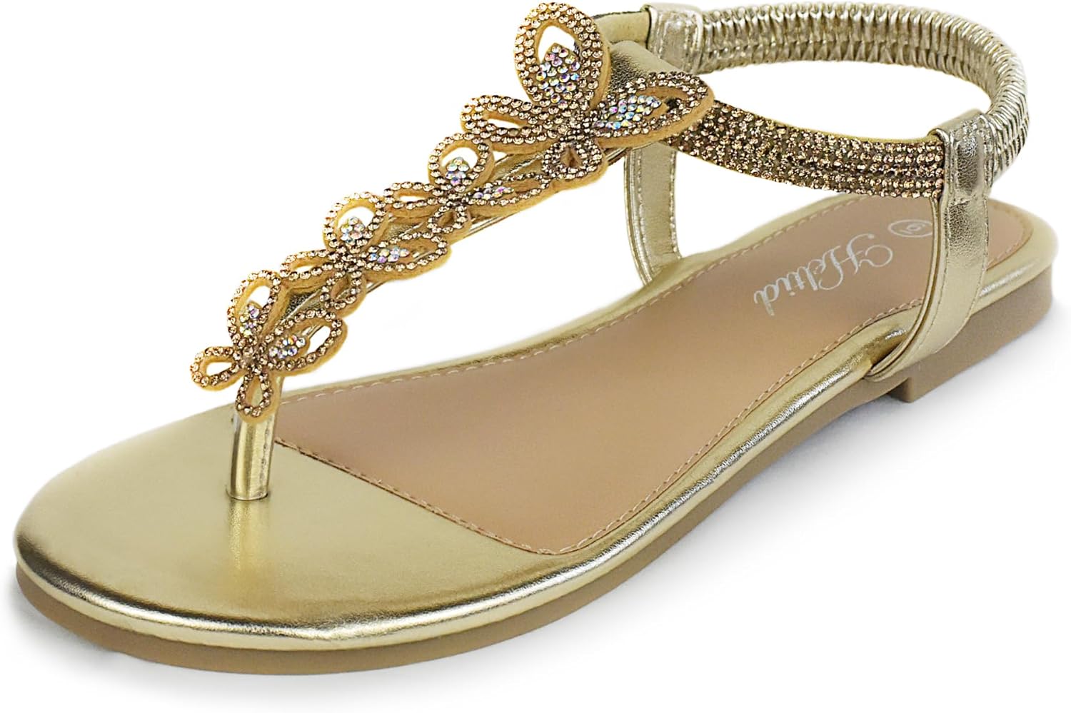 Women's Butterfly Thong Flat Sandals T-Strap Rhinestone Boho Wedding Dressy Sandals for Women