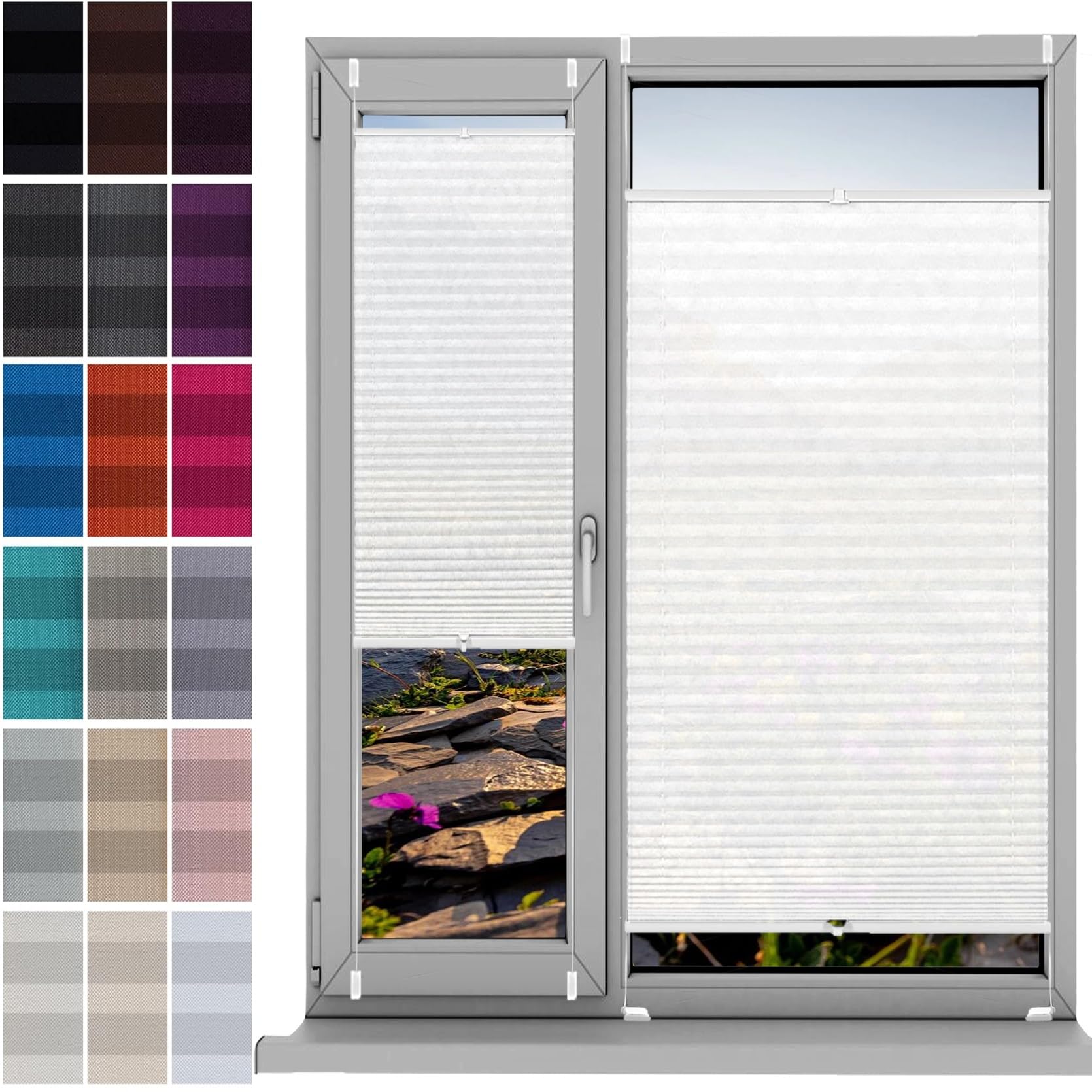 Temporary Pleated Blinds for Windows 84 x 90 cm, No Tool No Drill Shades Top-Down Bottom-Up, Temporary Blinds Cordless, Blinds Window Shades, for Window Door, White
