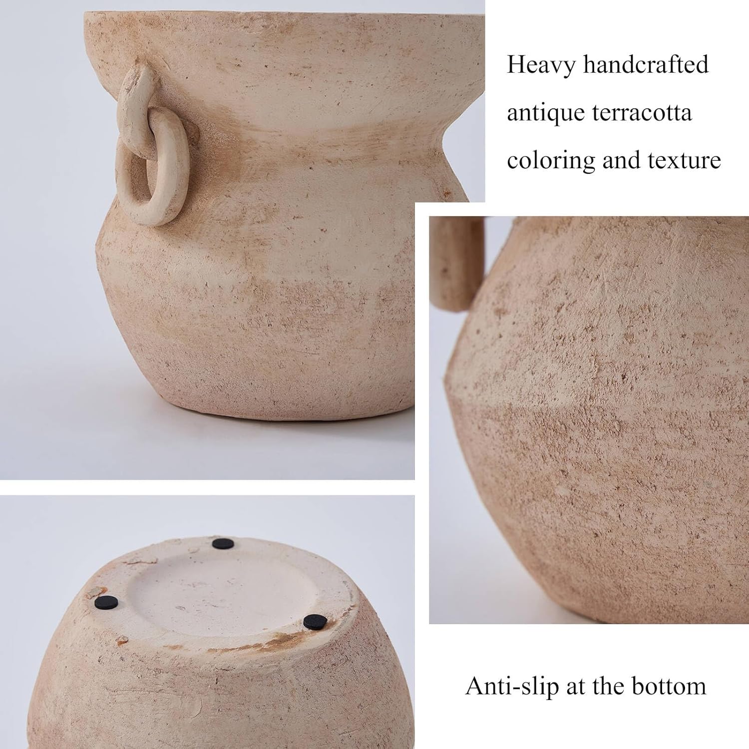 MIYUKI Rustic Vase for Home Decor, Decorative Pottery Terracotta Vase for Living Room, Table, Shelf, Handcraft Vintage Ceramic Vase 6.7in H x 8.2in W (White)