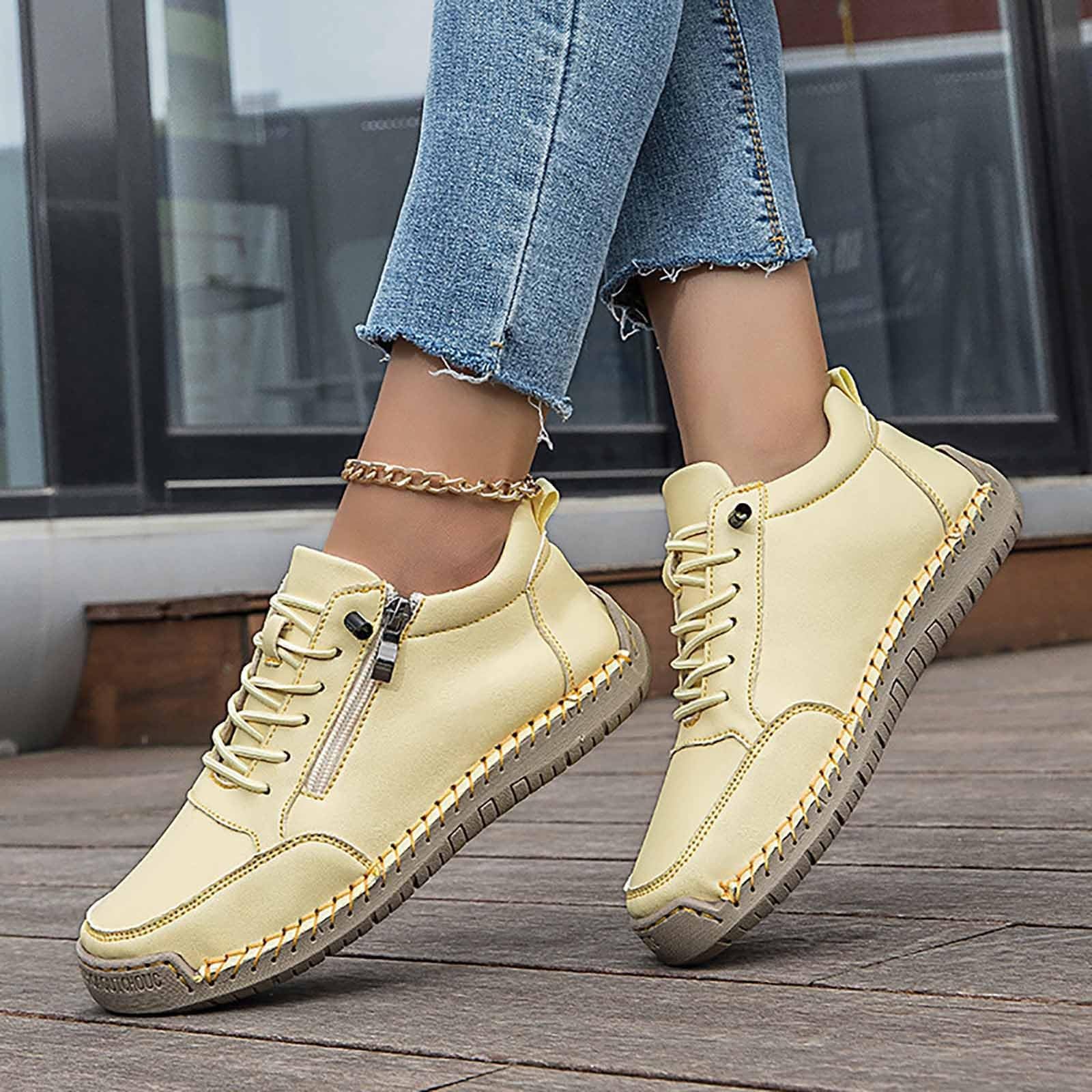 Generisch Unisex buty rekreacyjne wsuwane z bocznym zamkiem błyskawicznym, wygodne, płaskie buty do biegania, modne jednokolorowe mokasyny