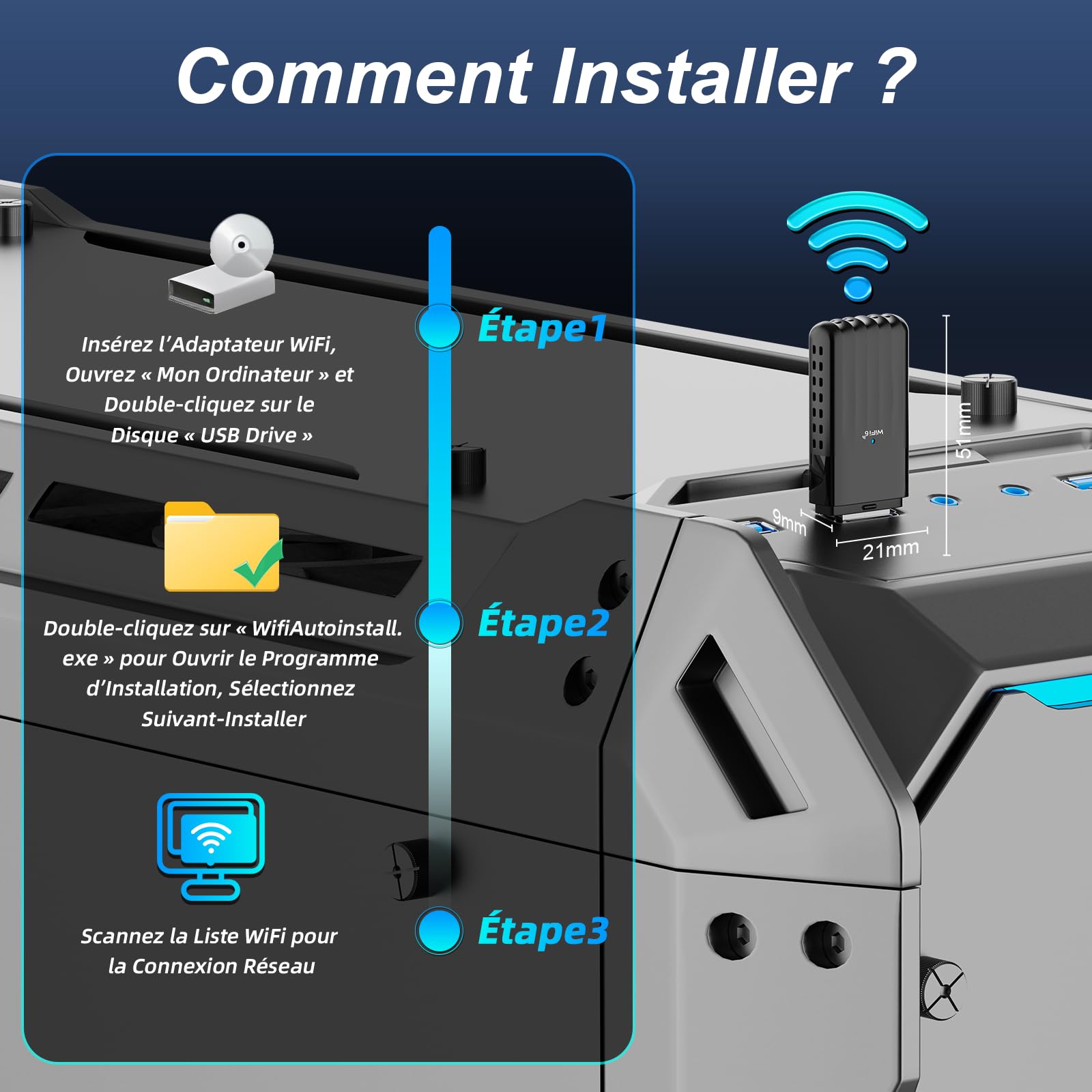 Bluetooth5.3 Clé WiFi 6 Puissante AX900 Mbps Clé WiFi pour PC Nano Adaptateur USB WiFi Bi-Bande Dongle WiFi Bluetooth Adaptateur WiFi,MU-MIMO,WPA3, Compatible avec Windows 11/10