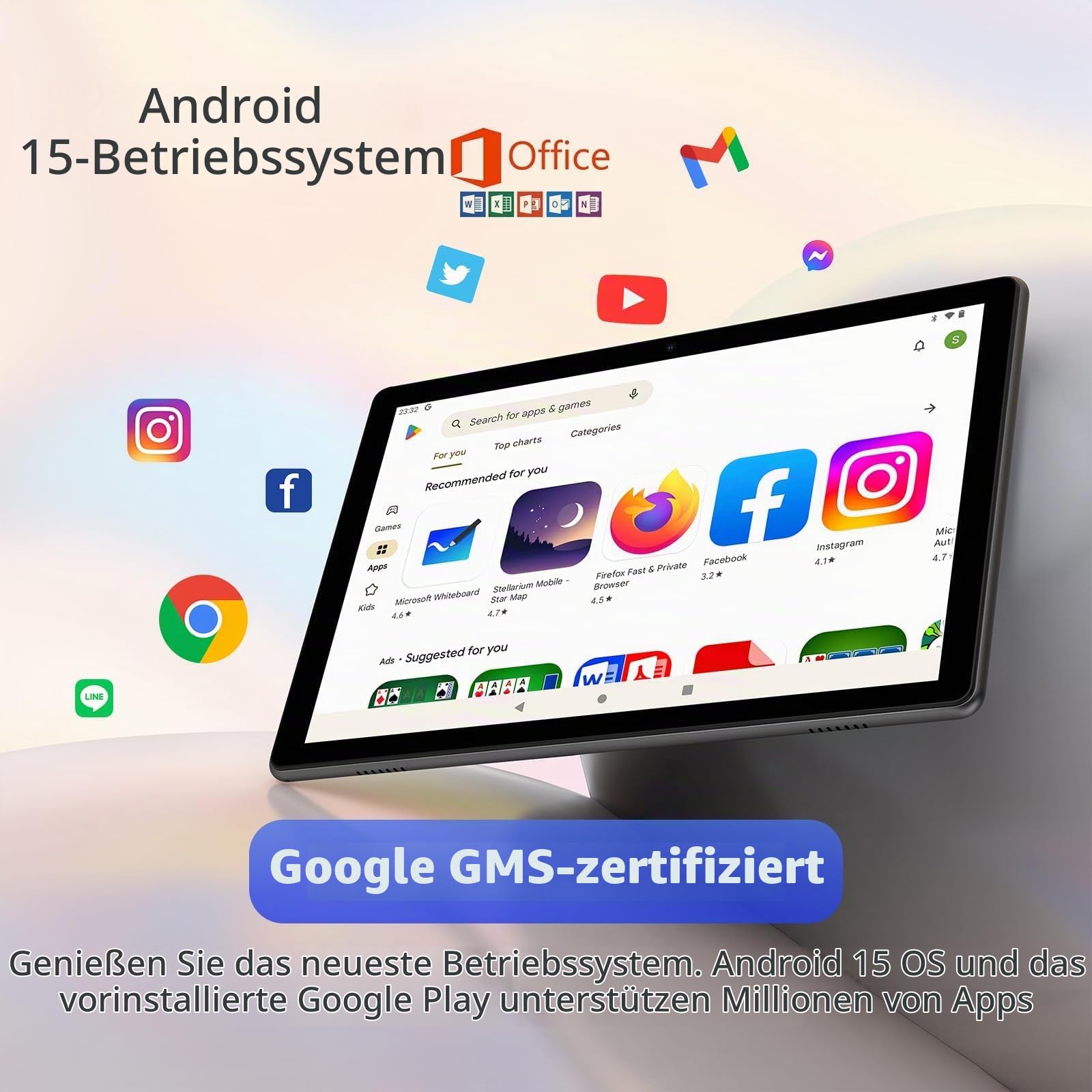 Android Tablet 10 Zoll, 36GB RAM 128GB ROM/1TB TF, 5G/2.4GHz WiFi, Octa Core, Widevine L1, Tablets mit Tastatur/Hülle/Kopfhörer/Maus/Touch-Stift