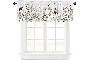 Curtain Valance, Wildflowers Spring Watercolor Flower Floral Print Plants Short Rod Pocket Window Treatment
