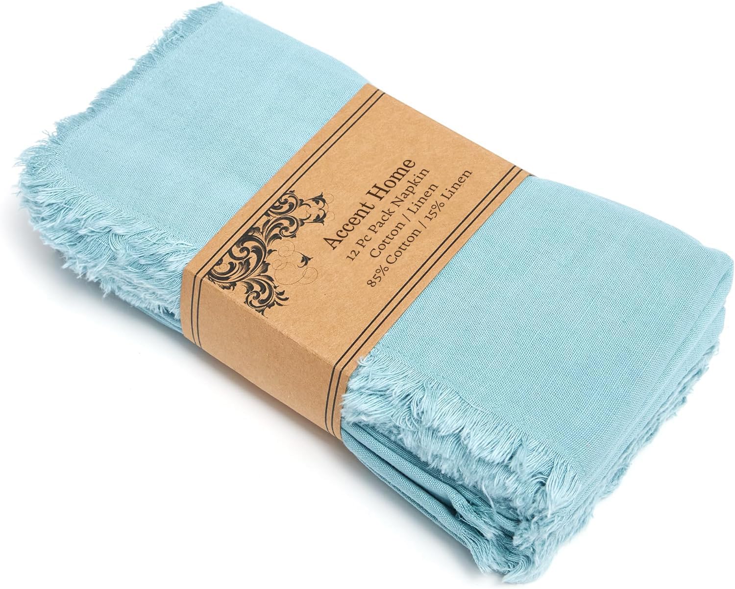 ACCENTHOME Blue Cotton Linen Napkin Set of 12 18x18 inch Dinner Napkins - Washable Soft Premium Hotel Quality Reusable Napkins Perfect Table Napkins