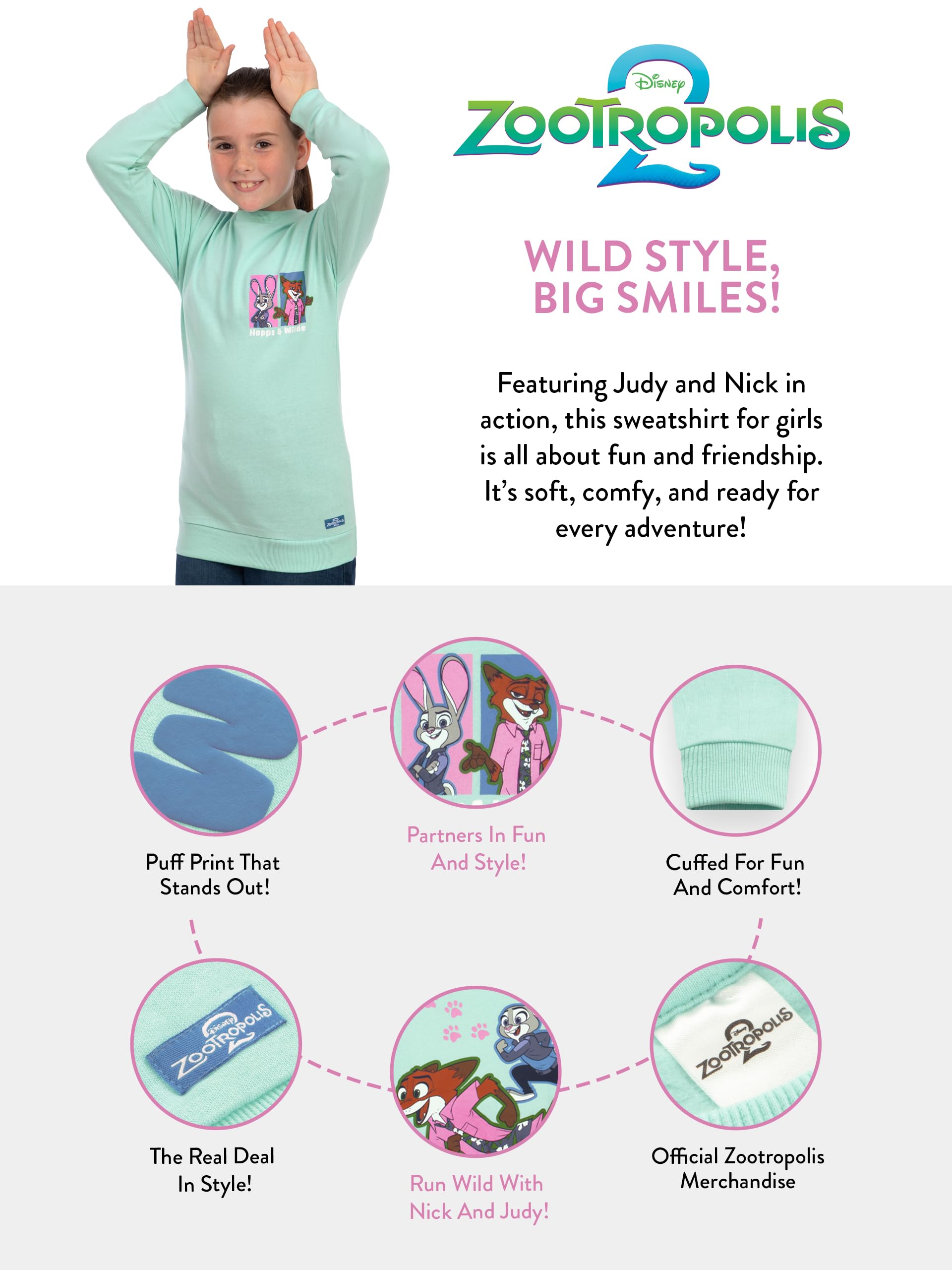 Disney Sudadera Niña Zootropolis, Jersey Niña De Nick Wilde Y Judy Hopps, Sudadera Chica De Algodón, Sudaderas Manga Larga De Zootopia