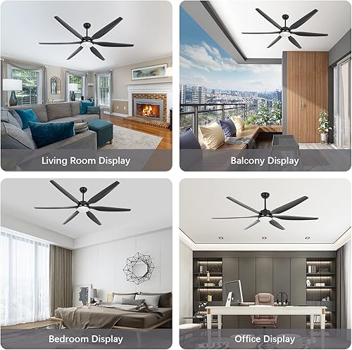 Miniatura 7 de Wozzio Ventilador de techo de 65 pulgadas con luces y control remoto, 6 cuchillas, reversible, motor CC silencioso de 6 velocidades, ventilador de