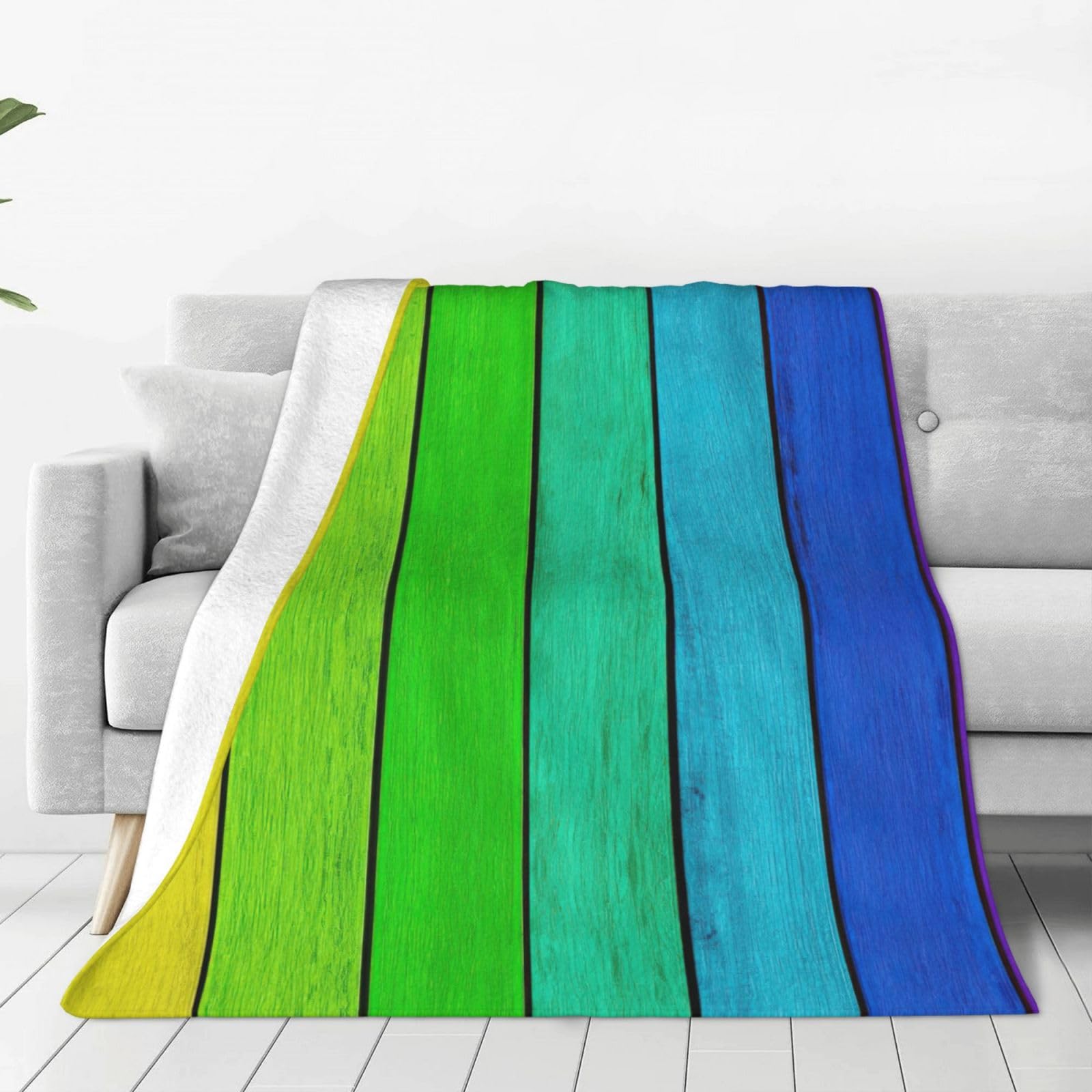 Couverture polaire douce chaude lit motif bois arc-en-ciel cosy