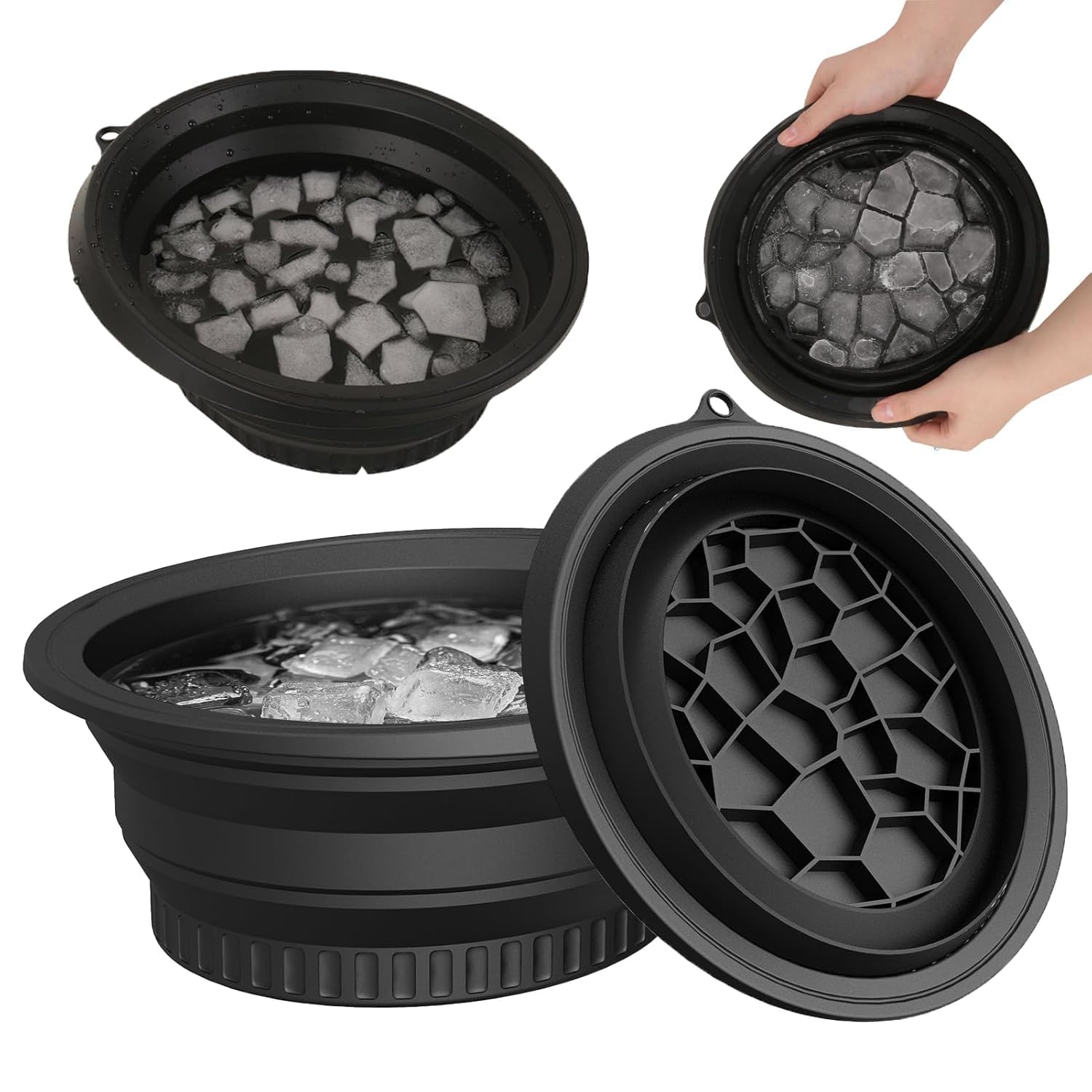 POPFIZZ Silicone Face Bowl for Ice with Built-in Icetray, Collapsible Face Tub for Ice Bath, Facial Ice Plunge Bowl, Ice Water Facials at Home