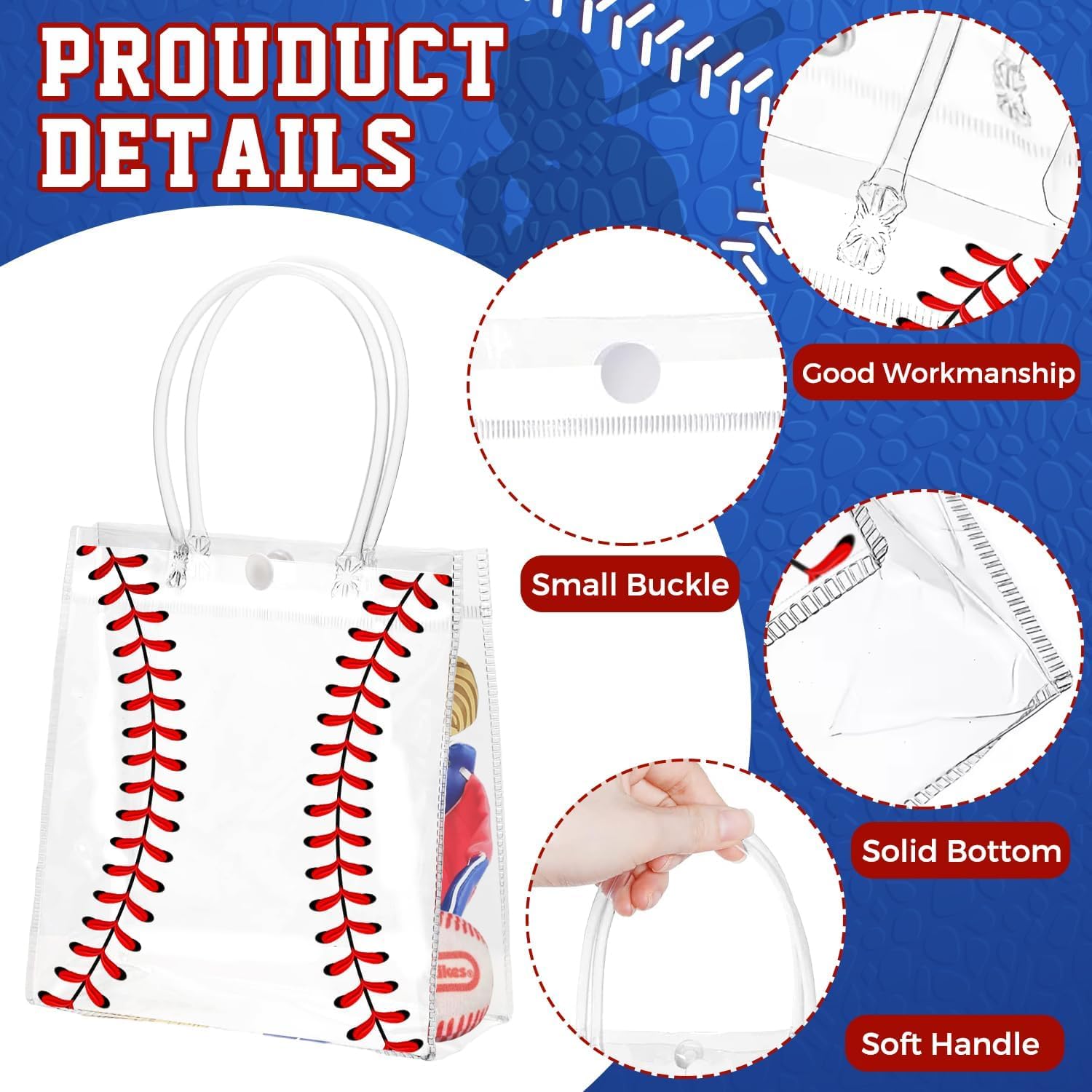 FULJOOY 24 Pcs Baseball Clear PVC Gift Party Bags with Handles Bulk Football Transparent Treat Goodie Tote Sport Clear PVC Snack Bag for Boys Birthday Party Favor Baby Shower Decorations Supplies - Image 2