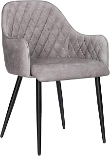 SONGMICS Juego de 2 Silla de Comedor, Silla con Reposabrazos, Sillón Tapizado de PU con Efecto Vintage, Capacidad de Carga de 110 kg, para Comedor, Dormitorio, Gris LDC085G02