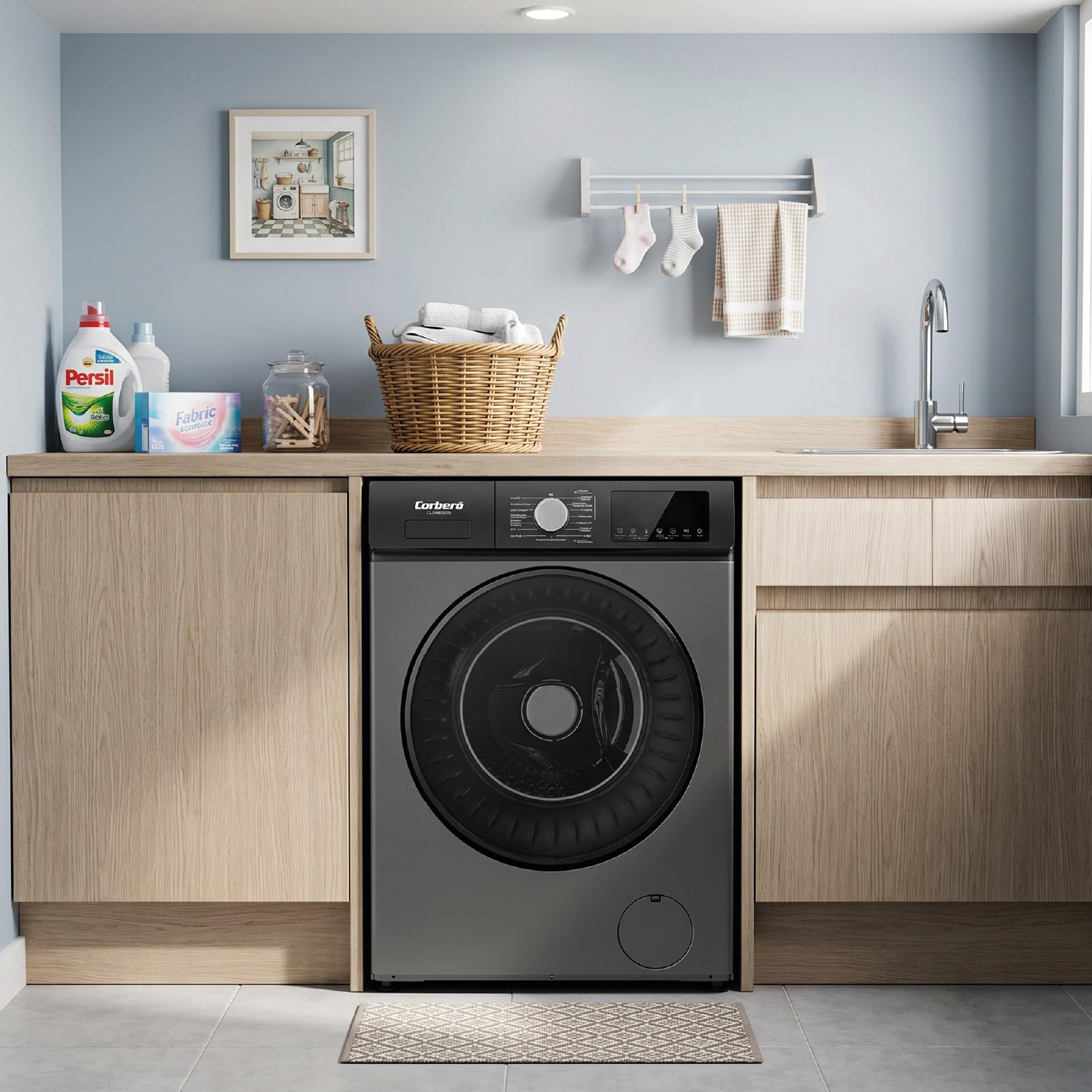 Corberó - Lavadora Secadora 2 en 1| CLSW805DG | 8 Kg / 5 Kg Secado | 1200 rpm | Motor Inverter | 16 Programas | Programa Antialérgico y Opción Vapor | Aclarado Extra | Clase A-20%| Gris