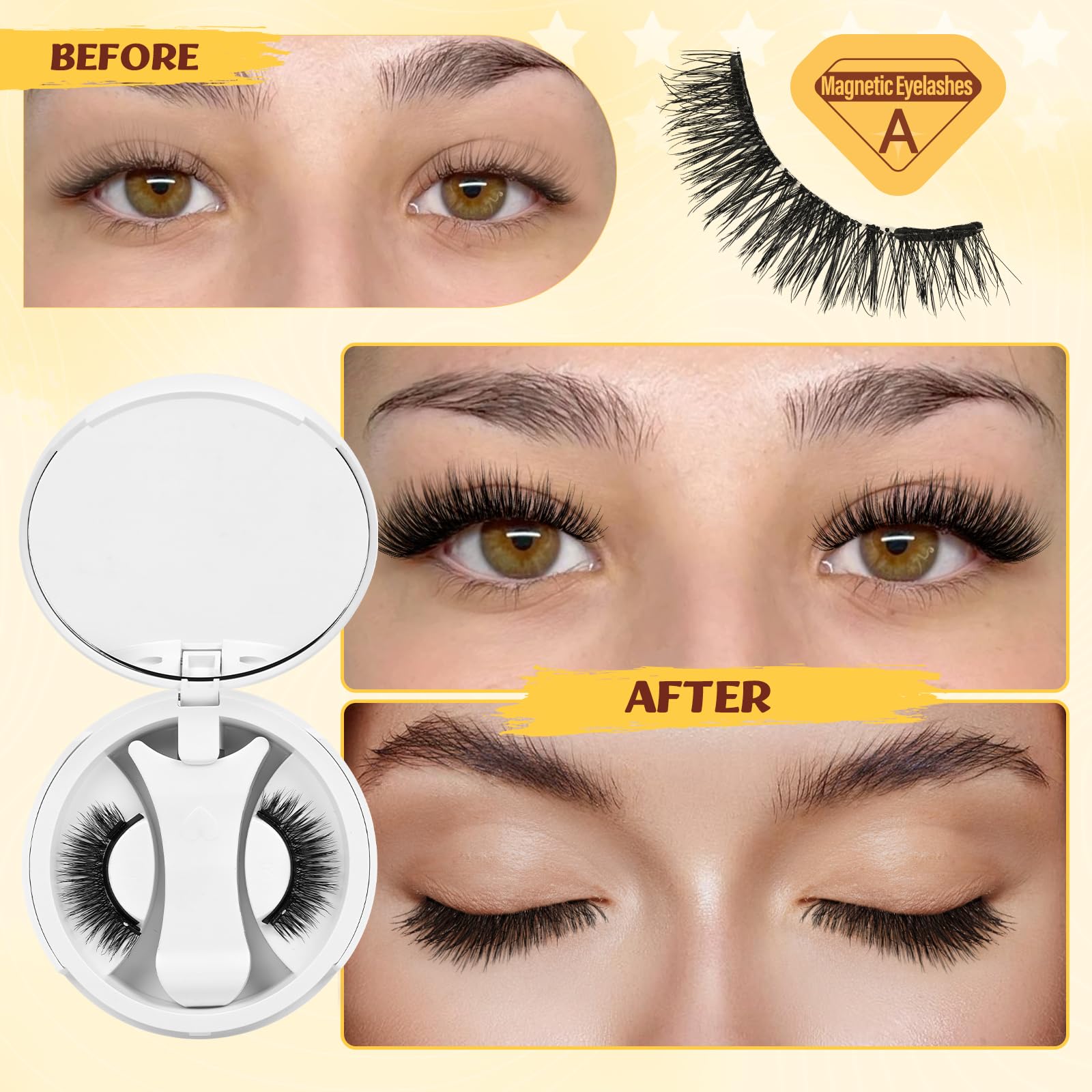 QUEWEL Magnetic Eyelashes with Applicator Reusable No Glue Needed Magnetic Lashes Cat Eye Natural Look Lashes Kit Easy to Wear and Remove(NZH A01)
